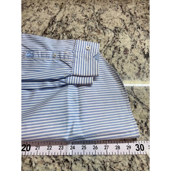 Bugatchi Uomo Button Up Dress Shirt 15 32/33 Blue White Stripe Corpcore Preppy - Picture 8 of 9